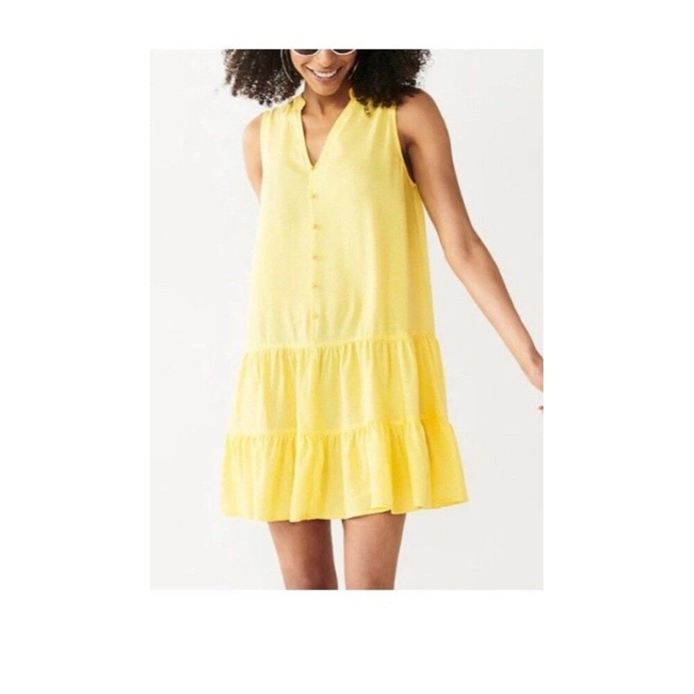 Nine West Yellow Spring sleeveless dress Medium Lightweight Beach Casual VNeck